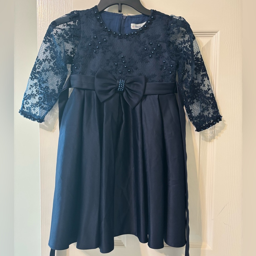 Elegant Navy Blue Lace Kids Dress